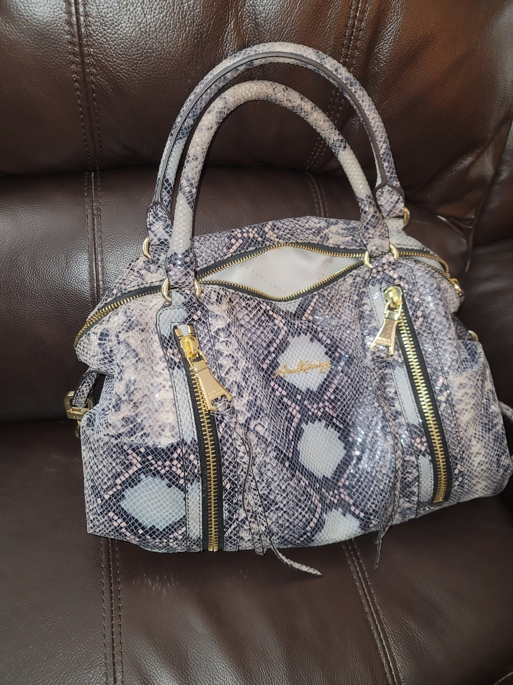 Aimee Kestenberg Snake-Print Dome Satchel Handbag - Pink/Gray